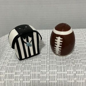Referee Shirt & Football Ceramic Salt and Pepper Shakers - Black, White, Brown